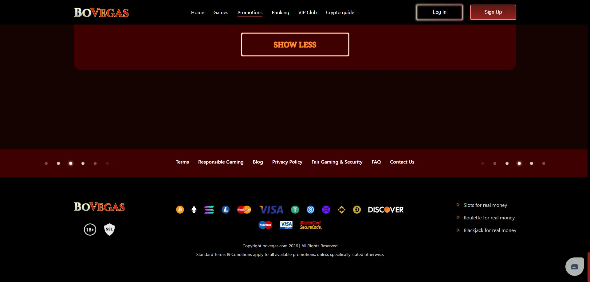 Bovegas Casino deposit and withdrawal payment methods overview